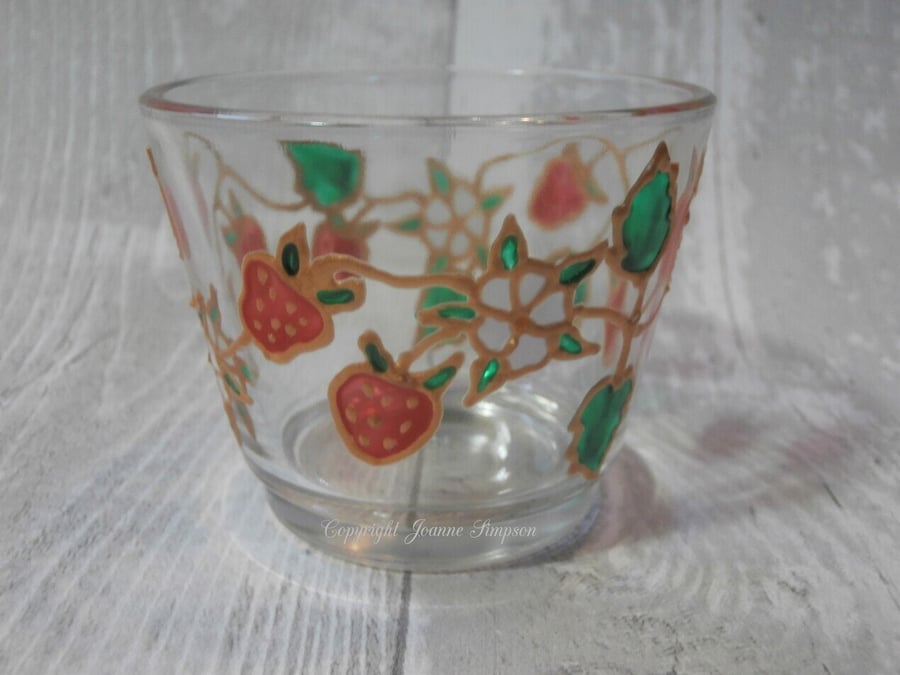 Hand painted tealight holder 'Strawberry trail' Mother's day gift, Birthday gift