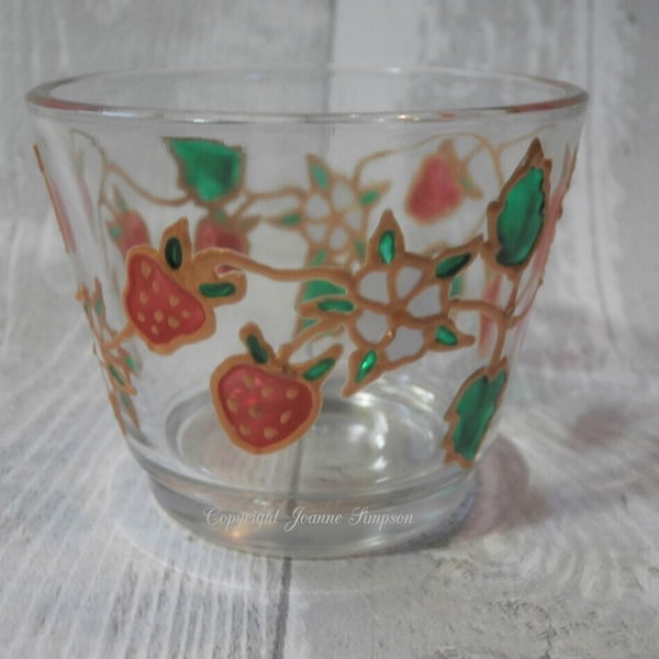 Hand painted tealight holder 'Strawberry trail' Mother's day gift, Birthday gift