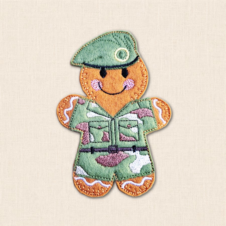 Army Gingerbread Decoration - Embroidered Camouflage Soldier Character