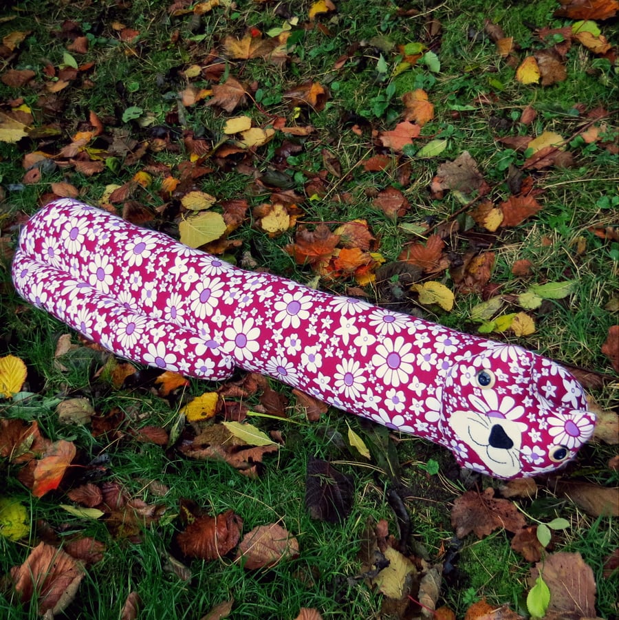 SALE!  A groovy cat draught excluder.  Made from a vintage 1960s fabric.