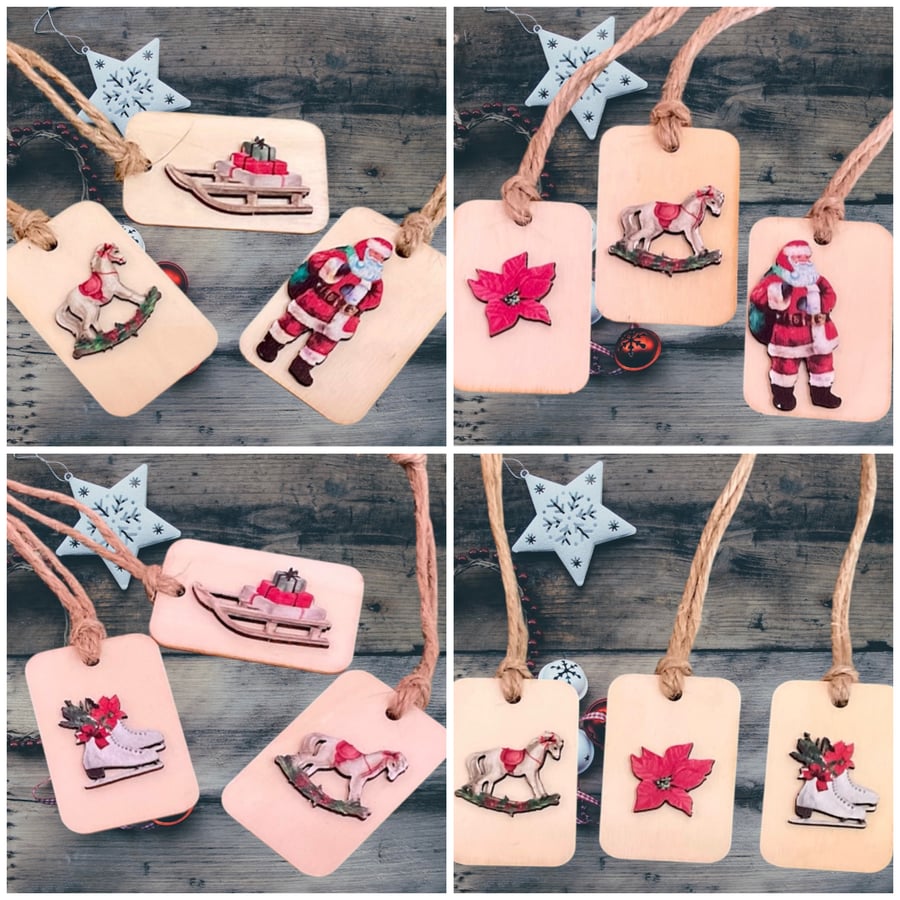 Lucky dip wooden Christmas tags. Set of three