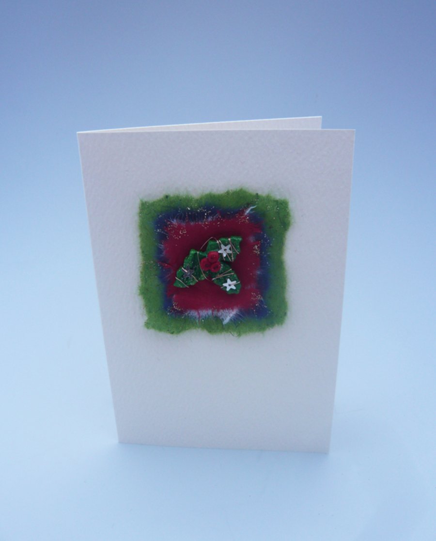Christmas holly and berries handmade card. 