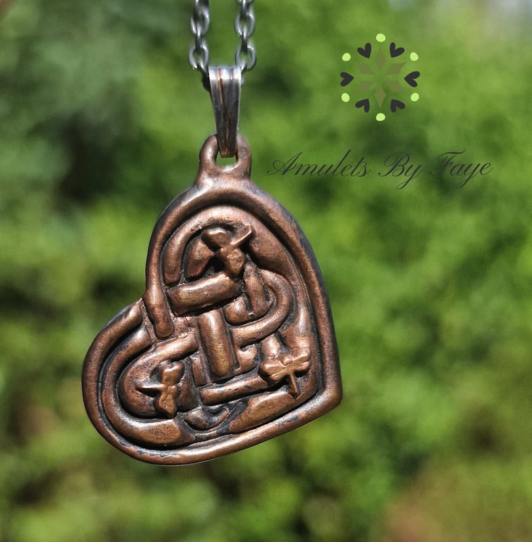 Celtic Love Knot and Dragonfly Recycled Copper Pendant Necklace.