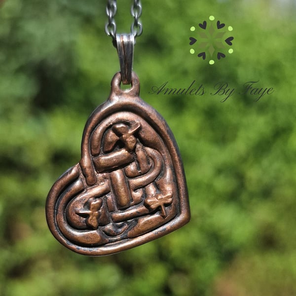 Celtic Love Knot and Dragonfly Recycled Copper Pendant Necklace.