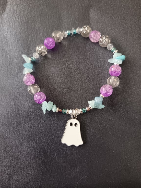 Elasticated pastel beaded ghost charm bracelet