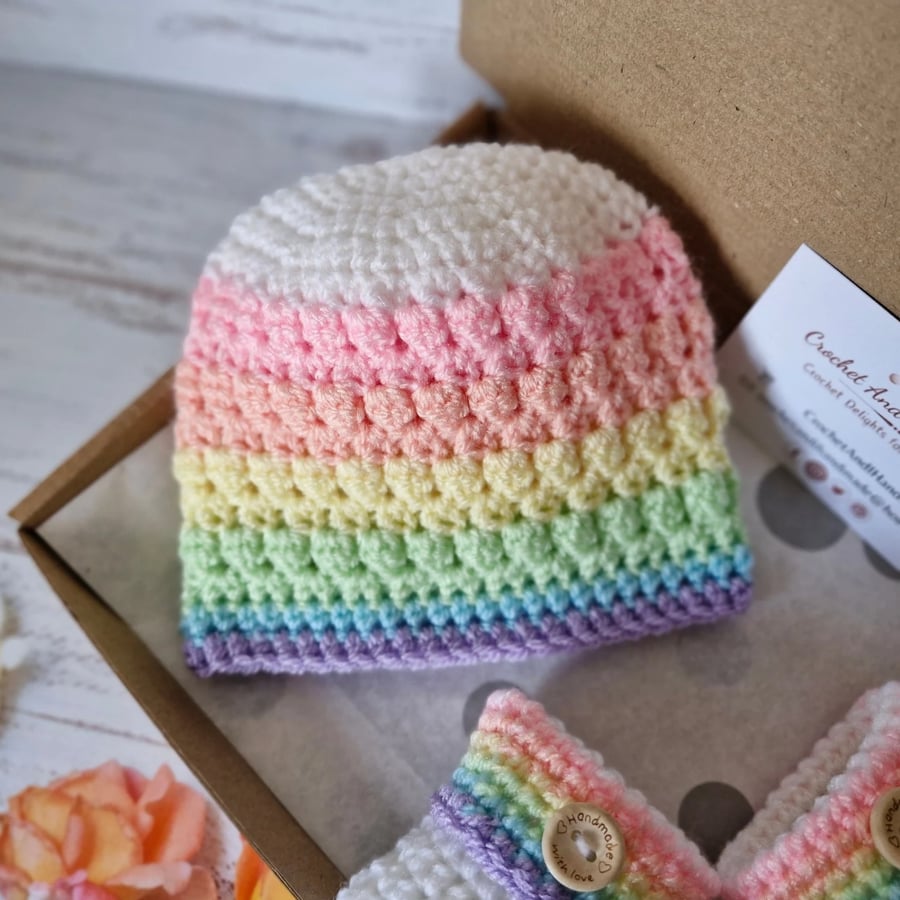 Rainbow Crochet Baby Hat – Handmade Beanie for Newborn to 2 Years