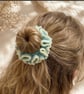 Handmade Mint and Lemon Crochet Scrunchie with Pearls Yellow Hair Tie