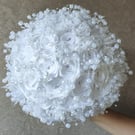 Unique White Satin Roses & Pearl Bridal Large Wedding Bouquet