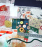 Eco slow stitching kit includes fabric, buttons, thread, needle, lace, ribbon - Image 2