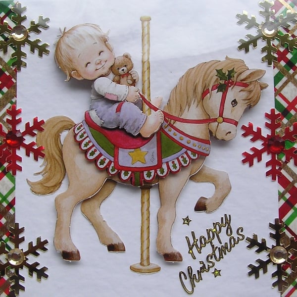 Happy Christmas Hand Crafted Decoupage Christmas Card - Happy Christmas 2976