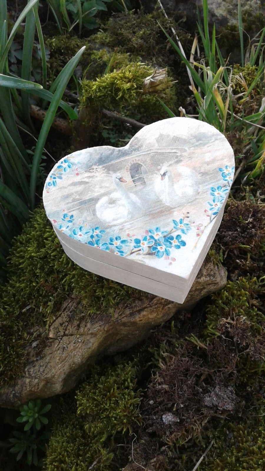 Decoupage Swan Lake Heart Trinket Gift Box