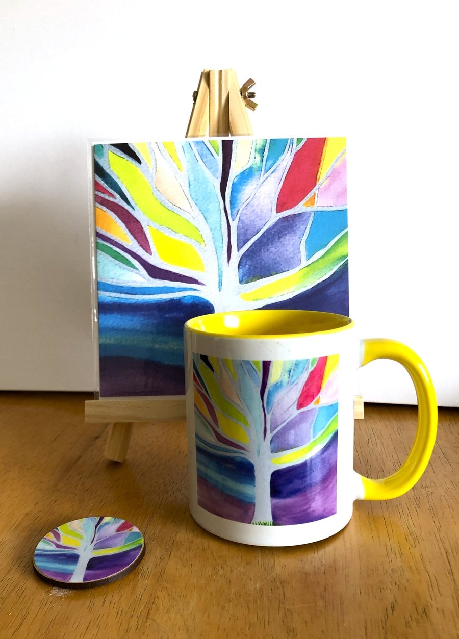 Soft Shades bundle. Mug, coaster, greeting card and fridge magnet.