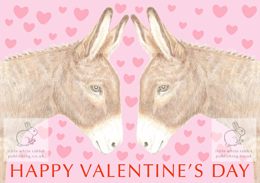 Two Donkeys Nose to Nose - Valentine Card