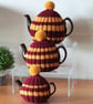 Small Tea Cosy for 2 Cup Tea Pot, Dark Red & Gold Striped, Hand Knitted - Image 7