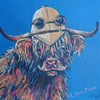 Steampunk Highland Cow Original Art Acrylic Painting on Canvas Retro 