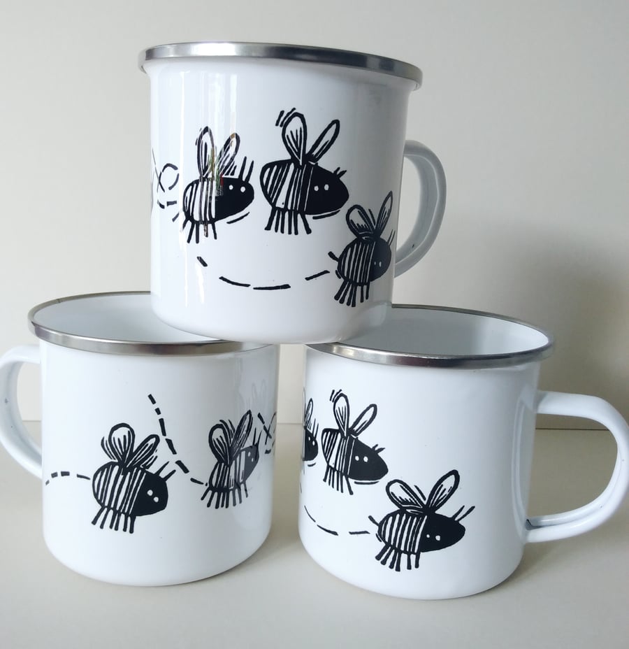 Bees - enamel camping and travel mug