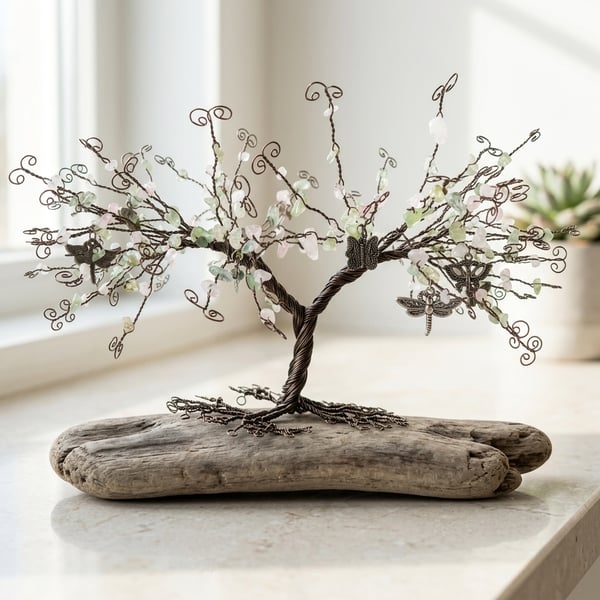 Wire Spring Gemstone Tree Sculpture, With Charms