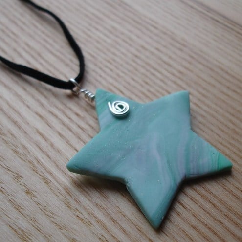 Minty Marble FIMO Star Pendant