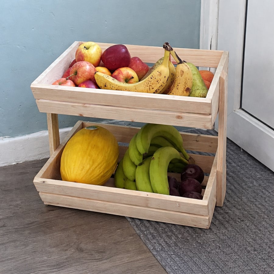 Rustic Wooden Fruit Holder – Two or Three Tier Kitchen Storage Rack