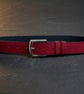 Crimson Red Full Grain Suede Belt Silver Buckle Men's Belt 35mm 1.4 Inch