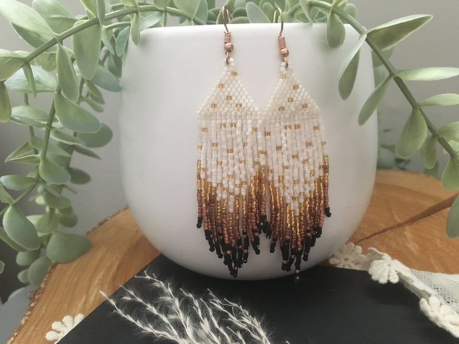 Earrings Dangle hand beaded fringe earrings, boho earrings