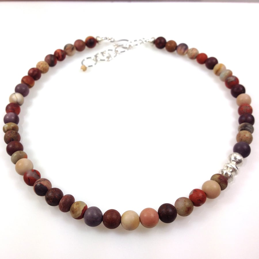 Silver and mookaite jasper necklace