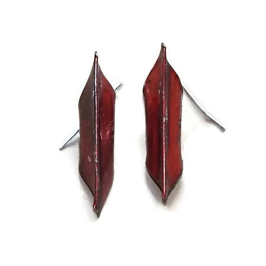 red fold formed copper earrings