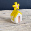 Teeny Ceramic Yellow Flower House with Yellow Roof