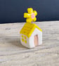 Teeny Ceramic Yellow Flower House with Yellow Roof