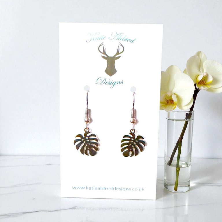 Charm Earrings - Silver Monstera Leaf