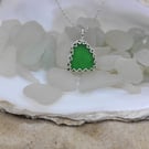 Kelly green sea glass and silver pendant gift for her P39