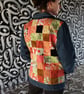 Upcycled denim jacket - orange patchwork - Image 9