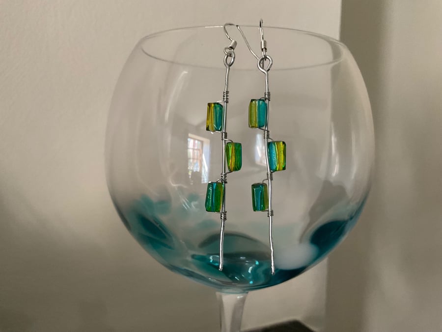 Sterling Silver Drop Earrings Green yellow