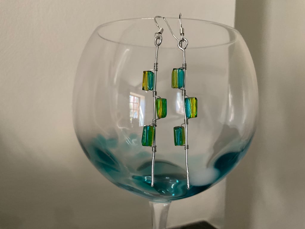 Sterling Silver Drop Earrings Green yellow