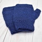 Hand Knitted Fingerless mittens - Navy - Small