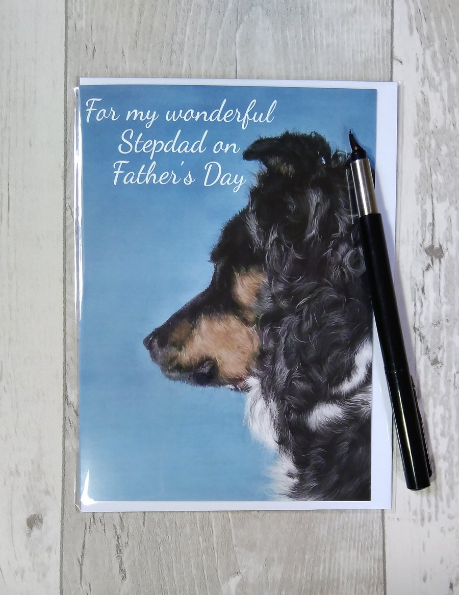 Father's Day card. Border Collie. Stepdad card. Greetings card. Printed card.