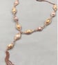 Cultured Pearl Copper Herringbone Y Lariat Necklace with Matching Earrings - Image 8