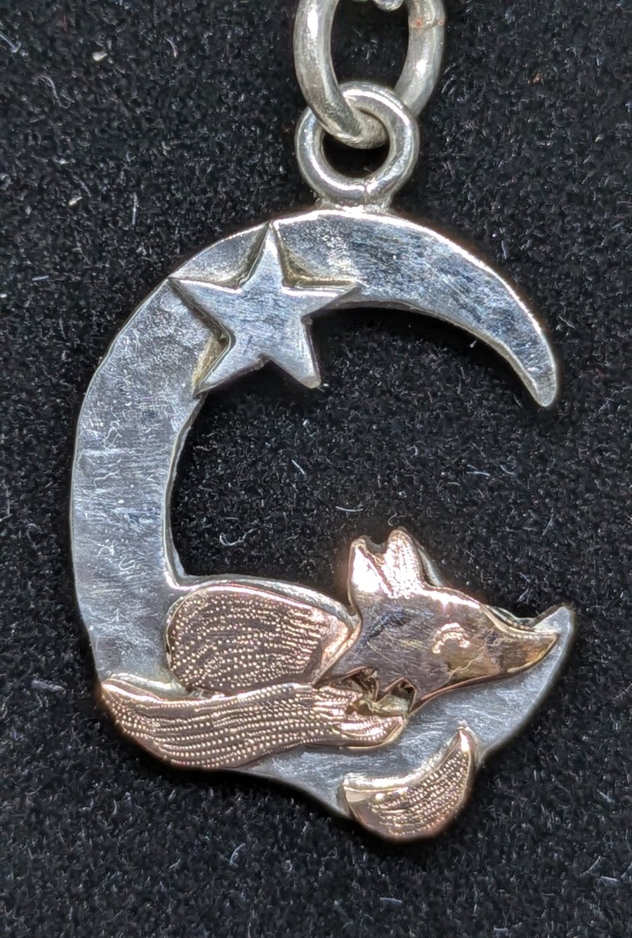 Gold fox pendant, Fox and moon necklace,, Fox with moon and star  
