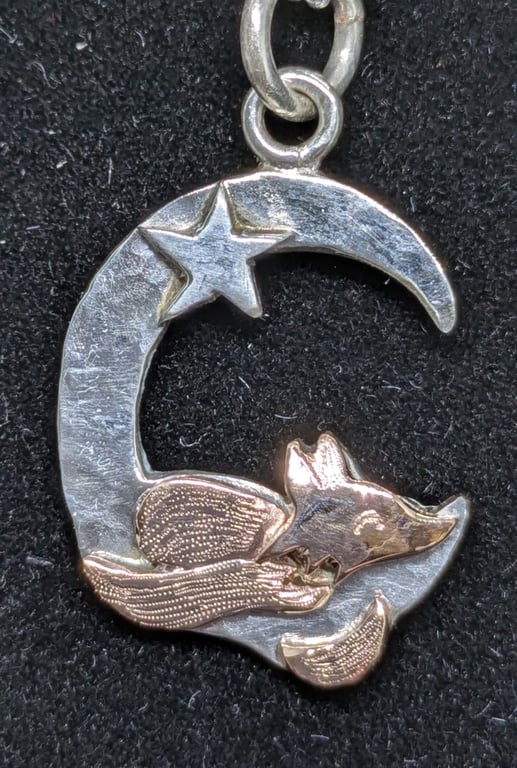 Gold fox pendant, Fox and moon necklace,, Fox with moon and star  