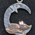 Gold fox pendant, Fox and moon necklace,, Fox with moon and star  