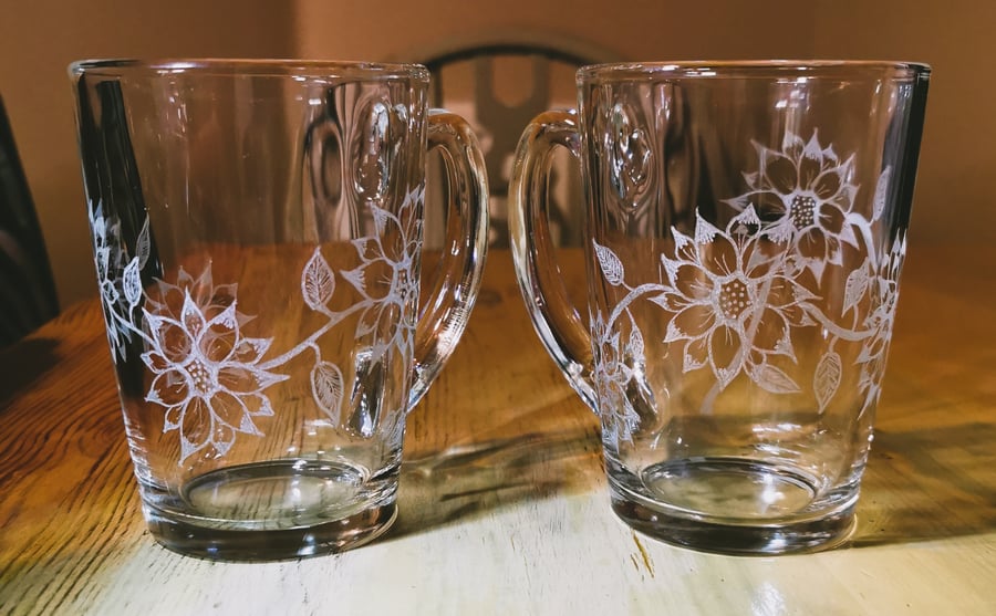 TWO Hand Engraved flower cups