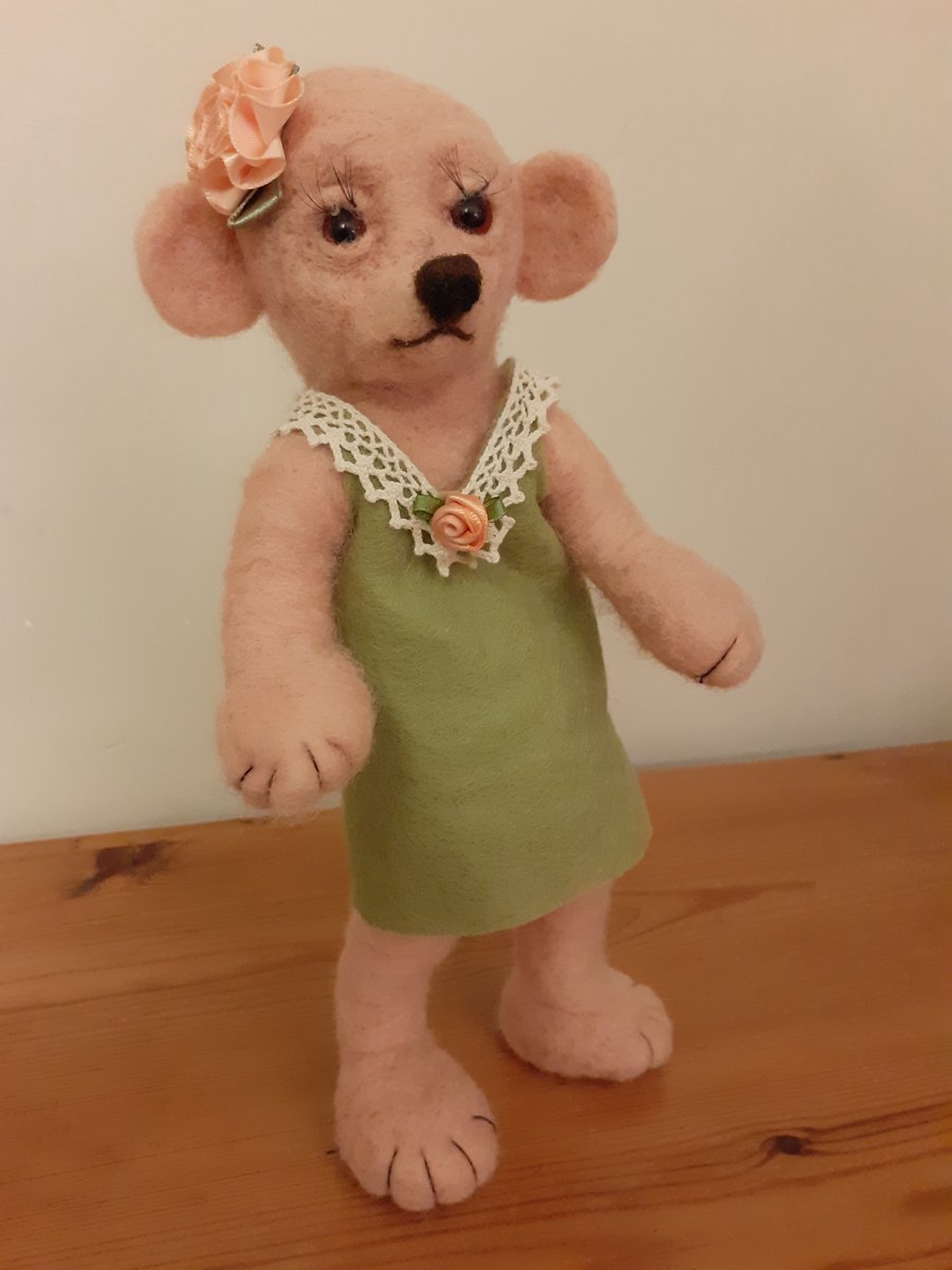 ROSIE Teddy Bear, needle felted wool sculpture ooak,collectable 