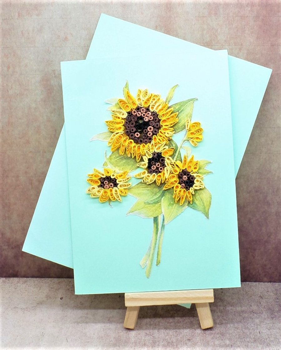 Bright cheerful sunflower open card