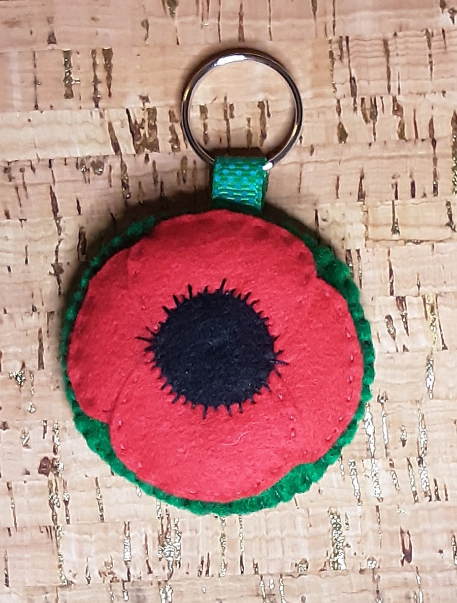 Remembrance Day Poppy Red Felt Keyring, Small