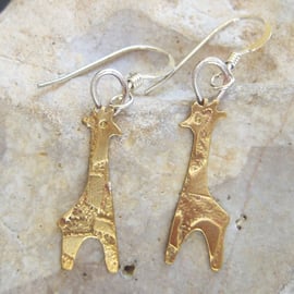 Giraffe earrings in etched brass