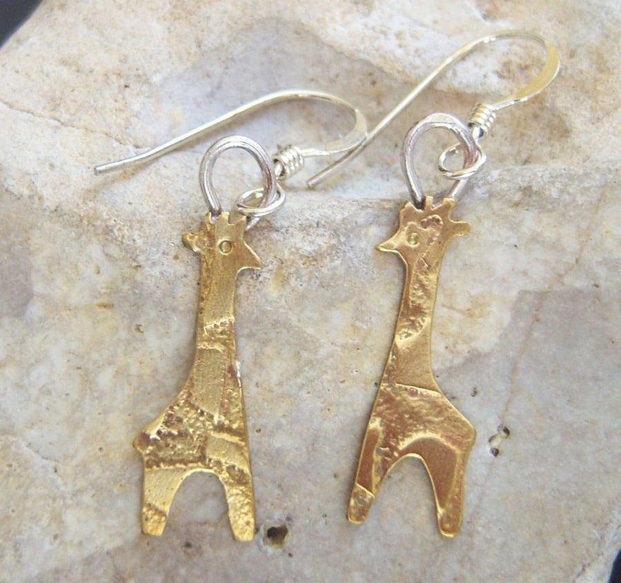Giraffe earrings in etched brass