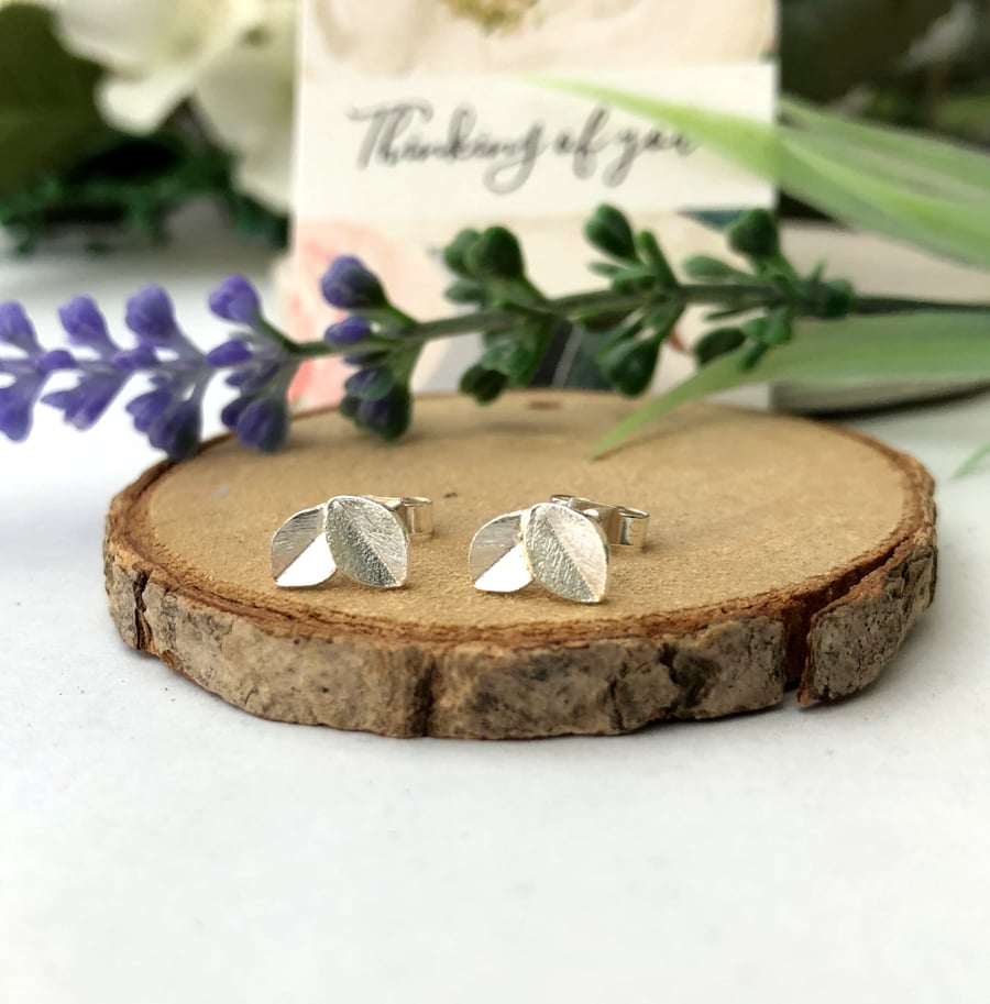 Sterling Silver Mini Leaves Stud Earrings, Botanical Jewellery