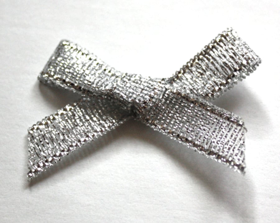 10 Silver Metallic Ribbon Bows - pack of 10 bows