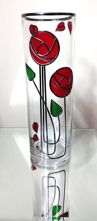 Hearts and Roses Stained Glass Effect Flower Vase