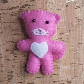 Cat Pink & White Felt Brooch.